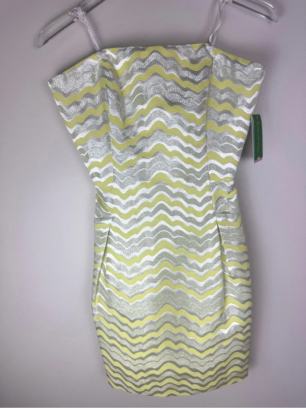 LILLY PULITZER Strapless Yellow and Silver Sherry Dress NWT - Picture 4 of 14